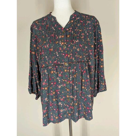 Matilda Jane Womens Shirt Afternoon Stroll Pleated Blouse Floral Peasant Large - Picture 2 of 10